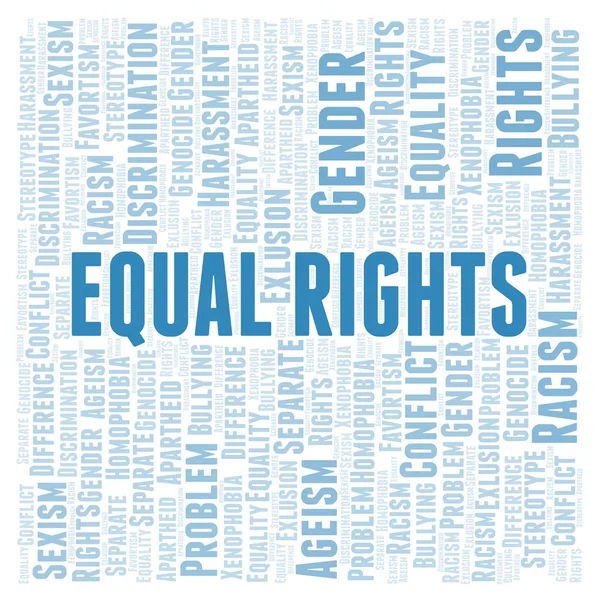 Equal Rights - type of discrimination - word cloud. Wordcloud made with text only.