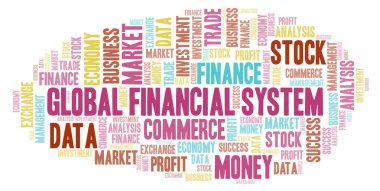 Küresel finansal sistemin kelime bulutu, yalnızca metin ile yapılan wordcloud.