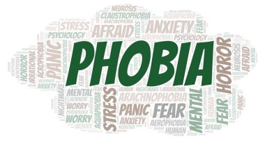 Fobi kelime bulutu. Yalnızca metin ile yapılan Wordcloud.