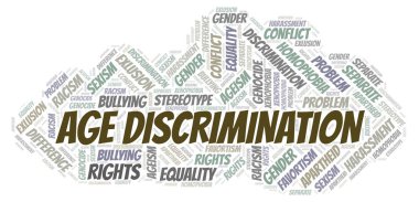 Yaş ayrımcılık - ayrımcılık türünü - kelime bulutu. Yalnızca metin ile yapılan Wordcloud.