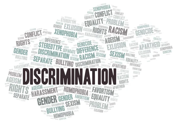 Discriminação Tipo Discriminação Nuvem Palavras Wordcloud Feito Apenas Com Texto — Fotografia de Stock