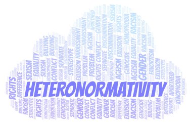Heteronormativite - ayrımcılık türünü - kelime bulutu. Yalnızca metin ile yapılan Wordcloud.