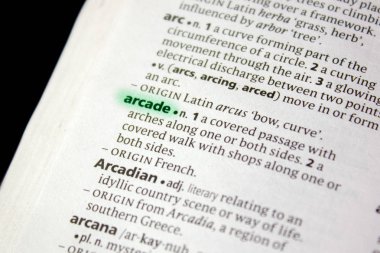 Arcade sözcüğü veya tümceciği bir sözlük