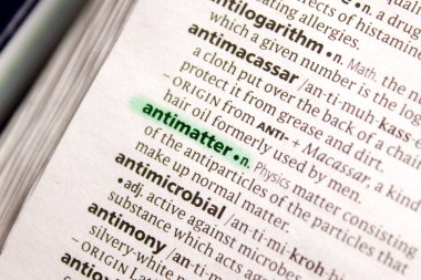 Anti madde sözcüğü veya tümceciği bir sözlük