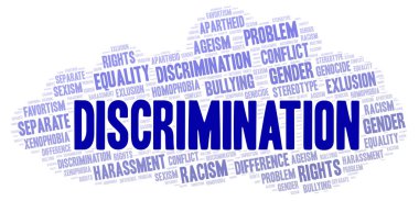 Ayrımcılık - ayrımcılık türünü - kelime bulutu. Yalnızca metin ile yapılan Wordcloud.