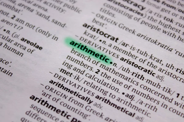Aritmetik sözcüğü veya tümceciği bir sözlük