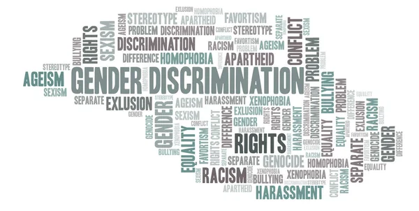 Гендерна Дискримінація Тип Дискримінації Хмара Слів Wordcloud Зроблено Лише Текстом — стокове фото