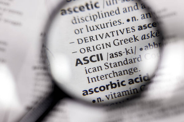 The word or phrase ASCII in a dictionary book.