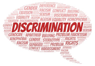 Ayrımcılık - ayrımcılık türünü - kelime bulutu. Yalnızca metin ile yapılan Wordcloud.