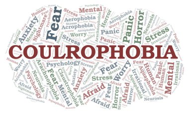 Koulrofobi kelime bulutu. Yalnızca metin ile yapılan Wordcloud.