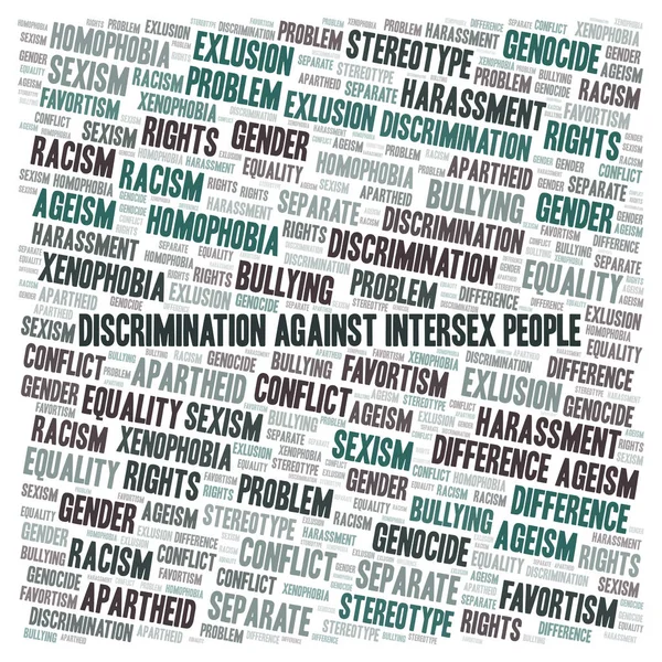 İnterseks insanlar - ayrımcılık türünü - kelime bulutu karşı ayrımcılık. Yalnızca metin ile yapılan Wordcloud.