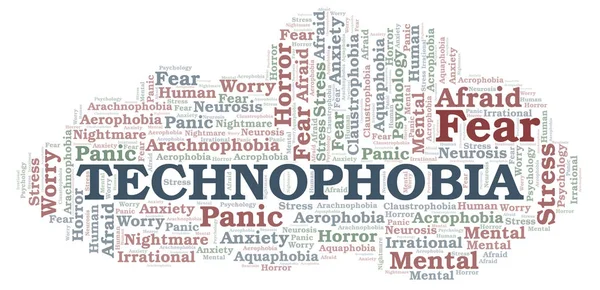 Technofobia Nuvem Palavras Wordcloud Feito Apenas Com Texto — Fotografia de Stock