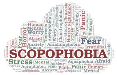 Scopophobia kelime bulutu. Yalnızca metin ile yapılan Wordcloud.