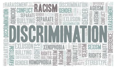 Ayrımcılık - ayrımcılık türünü - kelime bulutu. Yalnızca metin ile yapılan Wordcloud.