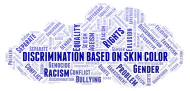 Ayrımcılık dayalı ten rengi - ayrımcılık türünü - word cloud. Yalnızca metin ile yapılan Wordcloud.