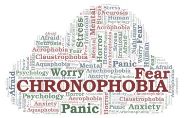 Chronophobia kelime bulutu. Yalnızca metin ile yapılan Wordcloud.