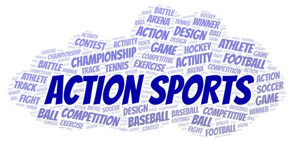 アクション スポーツの単語の雲 テキストのみで作られた Wordcloud — ストック写真
