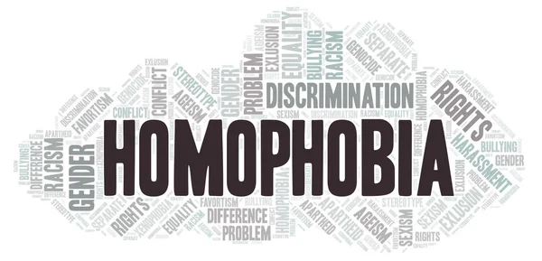 Homofobia Tipo Discriminação Nuvem Palavras Wordcloud Feito Apenas Com Texto — Fotografia de Stock