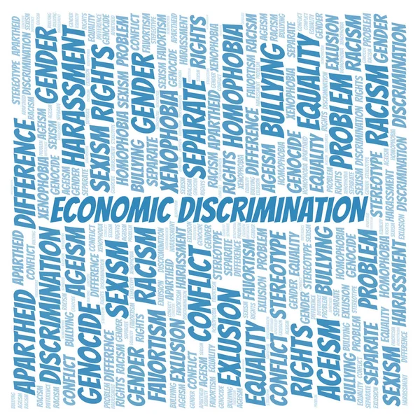 Discriminación Económica Tipo Discriminación Nube Palabras Wordcloud Hecho Solo Con —  Fotos de Stock