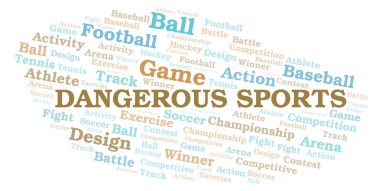 Tehlikeli spor kelime bulutu. Yalnızca metin ile yapılan Wordcloud.