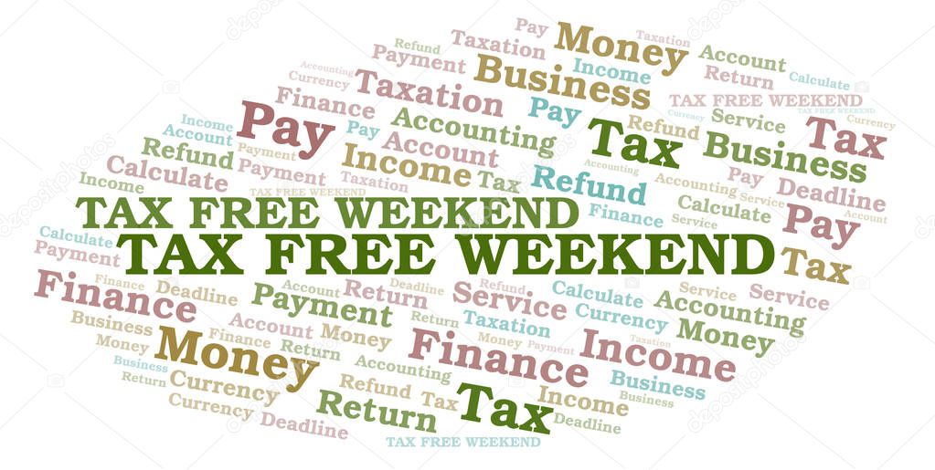 Nube de palabras Tax Free Weekend. Wordcloud hecho solo con texto. 2024