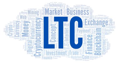 LTC veya Litecoin cryptocurrency para kelime bulutu. Yalnızca metin ile yapılan kelime bulutu.
