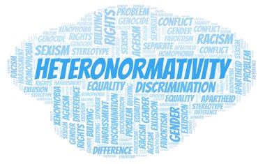 Heteronormativite - ayrımcılık türünü - kelime bulutu. Yalnızca metin ile yapılan Wordcloud.
