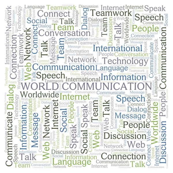 Mondo Comunicazione Parola Nube Wordcloud Realizzato Solo Con Testo — Foto Stock