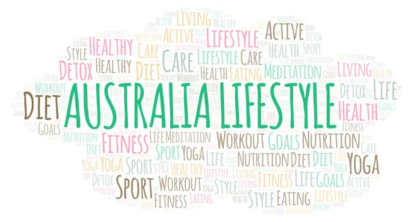 Australia Stile Vita Parola Nube Wordcloud Realizzato Solo Con Testo — Foto Stock