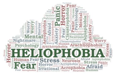 Heliophobia kelime bulutu. Yalnızca metin ile yapılan Wordcloud.
