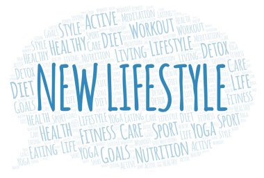 Yeni yaşam tarzı kelime bulutu. Yalnızca metin ile yapılan Wordcloud.