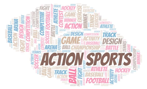 アクション スポーツの単語の雲 テキストのみで作られた Wordcloud — ストック写真