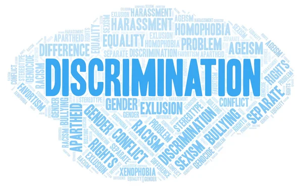 Ayrımcılık - ayrımcılık türünü - kelime bulutu. Yalnızca metin ile yapılan Wordcloud.