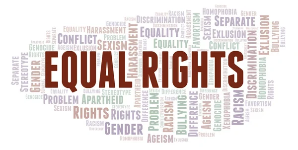 Equal Rights - type of discrimination - word cloud. Wordcloud made with text only.