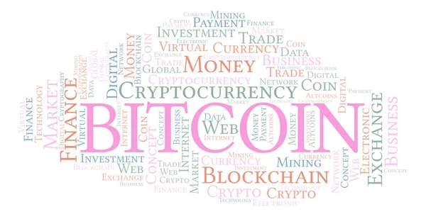 Bitcoin kryptovaluta mynt word cloud. — Stockfoto