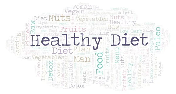 Nube de palabras con texto Dieta saludable sobre un fondo blanco . —  Fotos de Stock