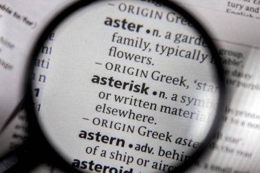 Bir sözlüğü kitaptaki sözcük veya tümcecik yıldız.