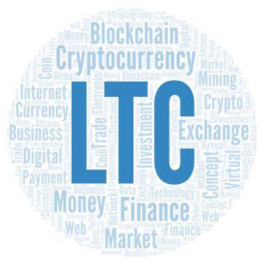 LTC veya Litecoin cryptocurrency para kelime bulutu. Yalnızca metin ile yapılan kelime bulutu.