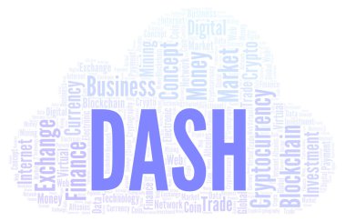 Dash cryptocurrency sikke kelime bulutu.