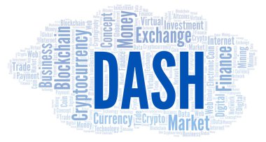 Dash cryptocurrency sikke kelime bulutu.