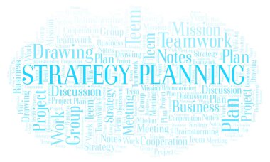 Strateji planlama kelime bulutu. Yalnızca metin ile yapılan Wordcloud.