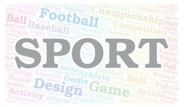 Spor kelime bulutu. Yalnızca metin ile yapılan Wordcloud.