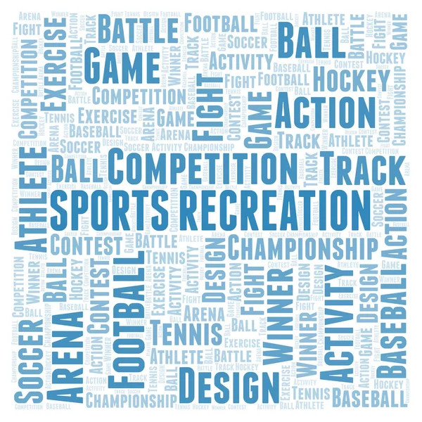 スポーツ レクリエーションの単語の雲 テキストのみで作られた Wordcloud — ストック写真