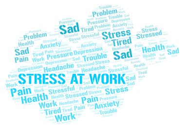 Stres At Work kelime bulutu. Yalnızca metin ile yapılan Wordcloud.