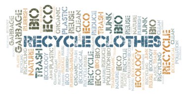 Giysi kelime bulutu geri dönüşüm. Yalnızca metin ile yapılan Wordcloud.