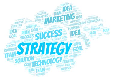 Strateji kelime bulutu. Yalnızca metin ile yapılan Wordcloud.