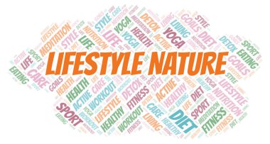 Yaşam tarzı doğa kelime bulutu. Yalnızca metin ile yapılan Wordcloud.