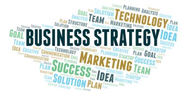 İş stratejisi kelime bulutu. Yalnızca metin ile yapılan Wordcloud.