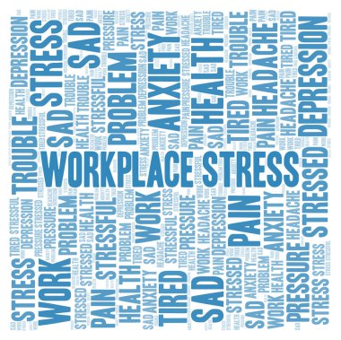 İşyeri stres kelime bulutu. Yalnızca metin ile yapılan Wordcloud.