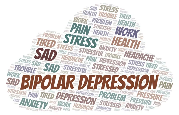 Nube Bipolar Palabras Depresivas Wordcloud Hecho Solo Con Texto — Vector de stock